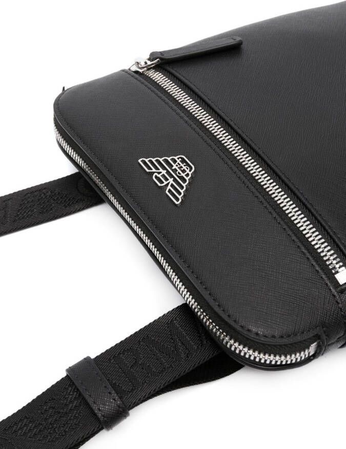 Emporio Armani Leren messengertas Zwart