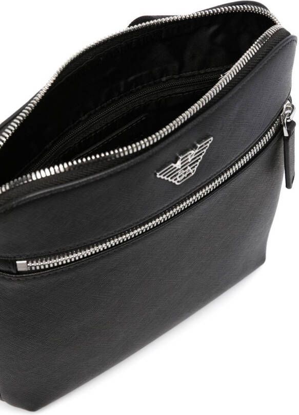 Emporio Armani Leren messengertas Zwart