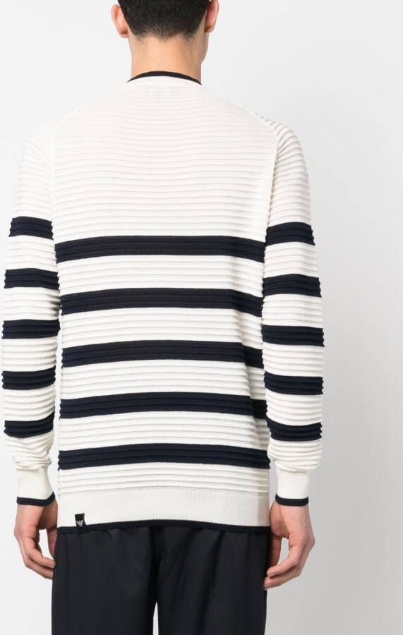 Emporio Armani Gestreepte geribbelde trui Wit