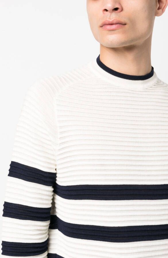 Emporio Armani Gestreepte geribbelde trui Wit