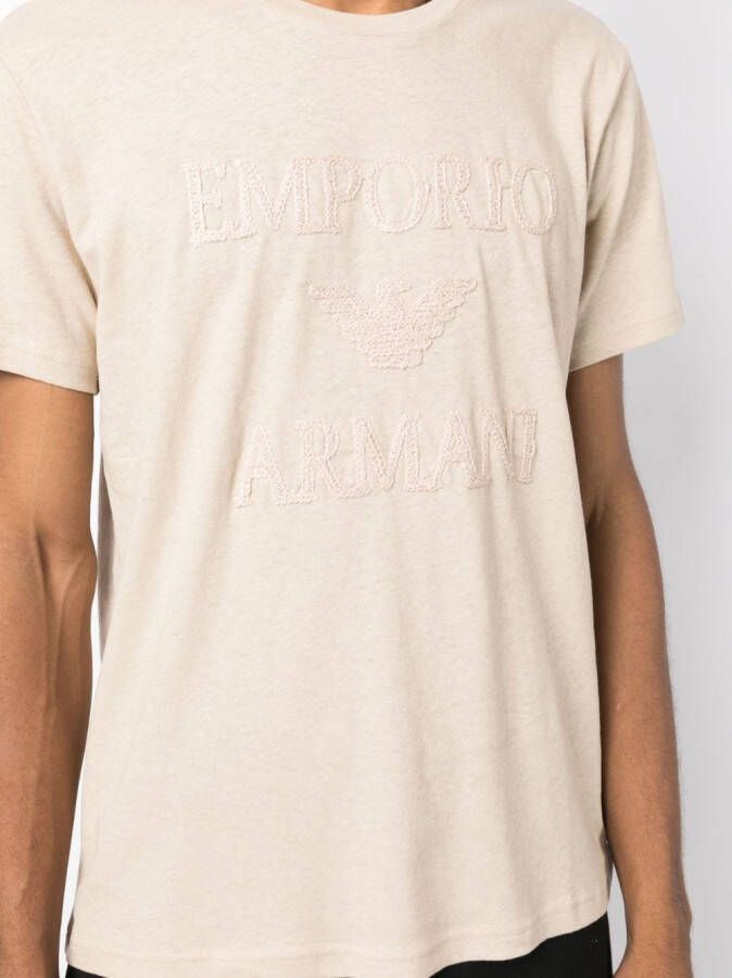 Emporio Armani T-shirt met geborduurd logo Bruin