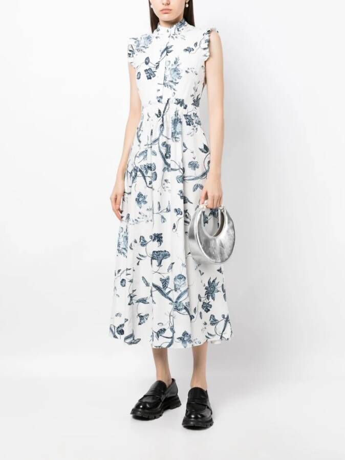 ERDEM Midi-jurk met bloemenprint Geel