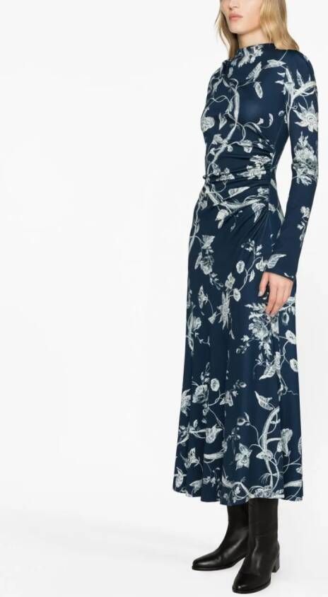 ERDEM Midi-jurk met bloemenprint Blauw