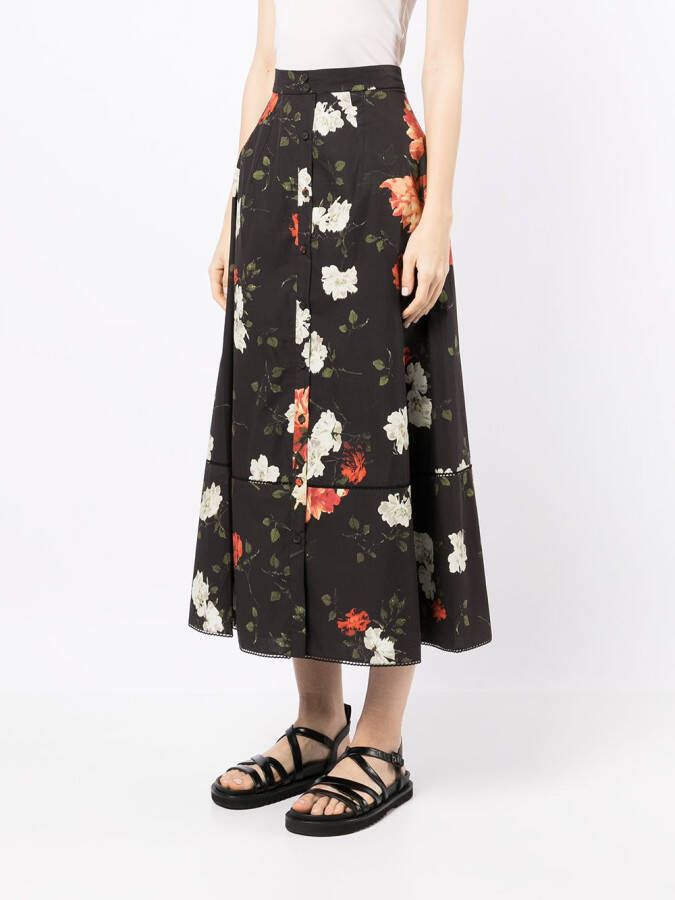 ERDEM Plooirok met bloemenprint Zwart