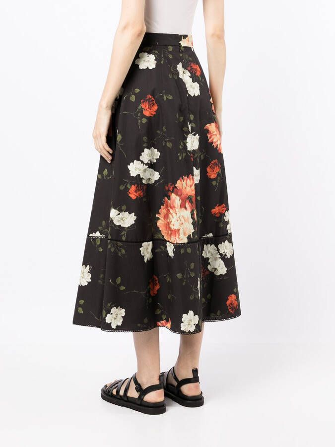 ERDEM Plooirok met bloemenprint Zwart