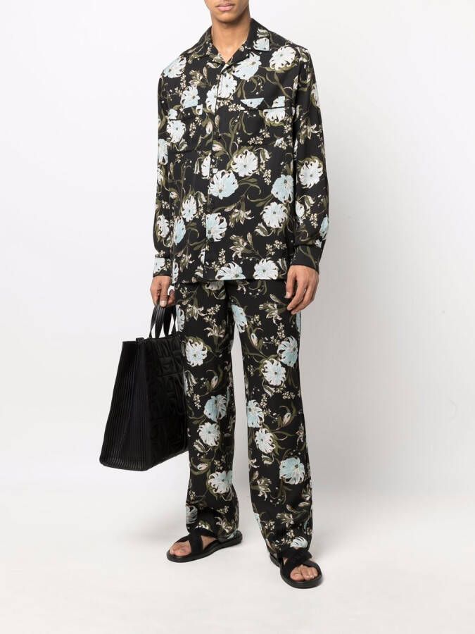 Erdem Pyjamabroek met bloemenprint Zwart