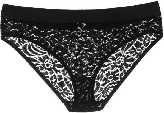ERES String met geborduurde bloemen Zwart