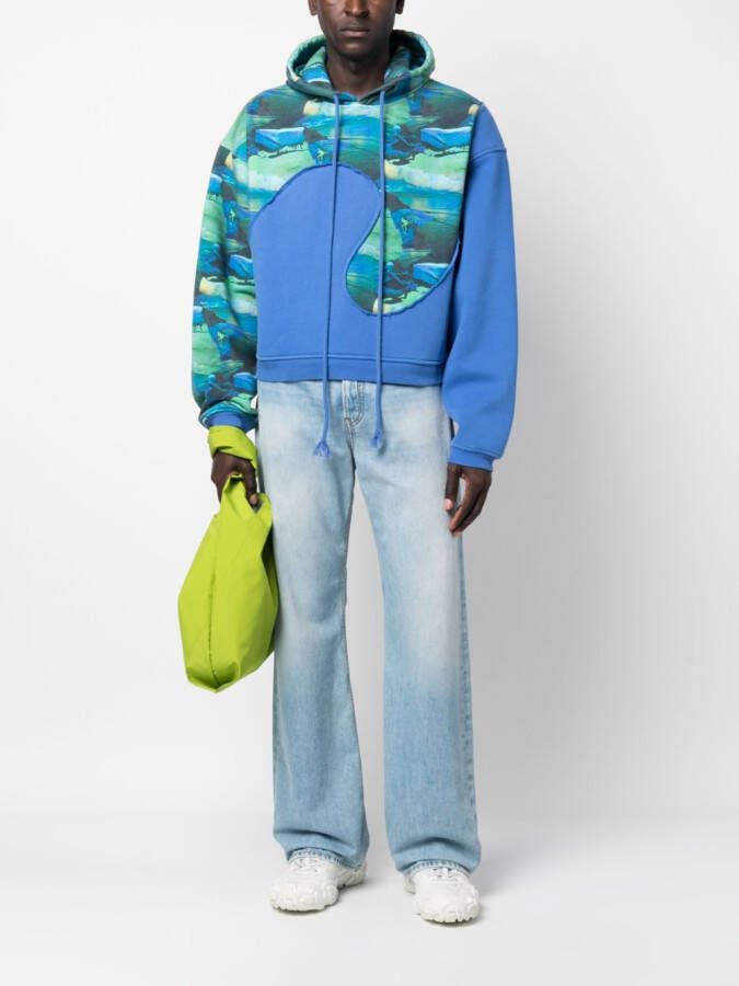 ERL Hoodie met abstracte print Blauw