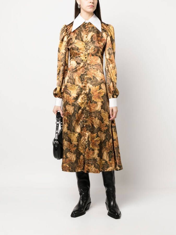 ERL Blousejurk met bladerprint Bruin