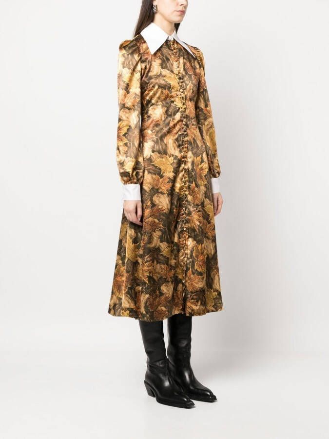 ERL Blousejurk met bladerprint Bruin