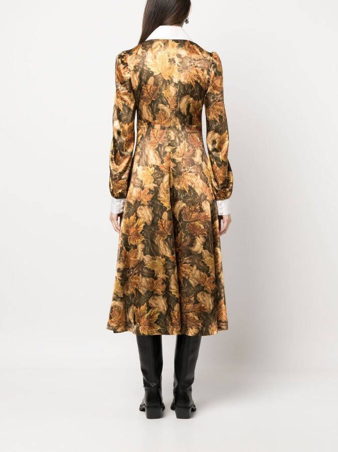 ERL Blousejurk met bladerprint Bruin