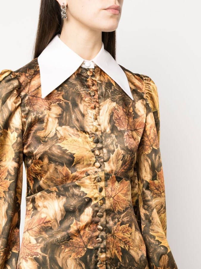 ERL Blousejurk met bladerprint Bruin