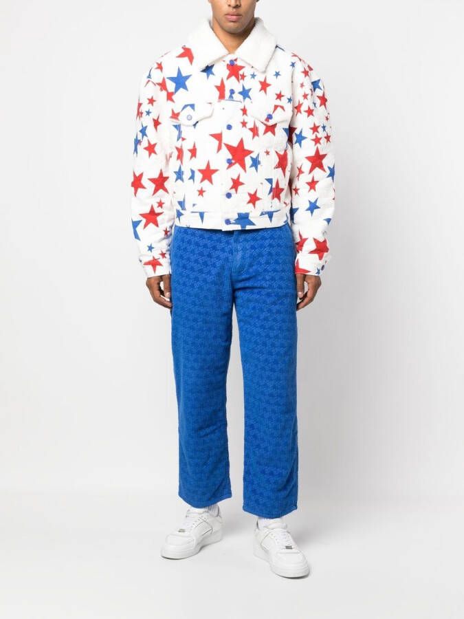 ERL Denim jack met kraag van imitatiebont en sterrenprint Wit