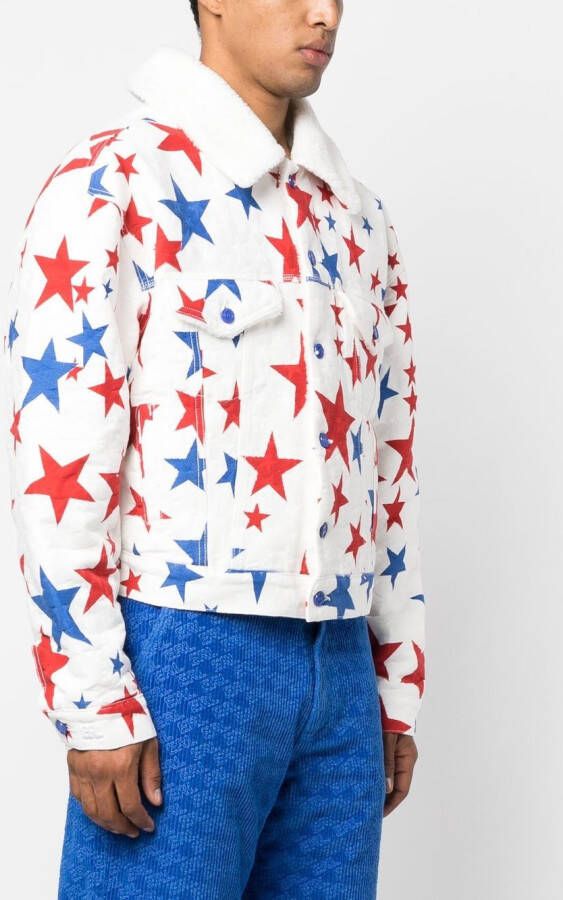 ERL Denim jack met kraag van imitatiebont en sterrenprint Wit