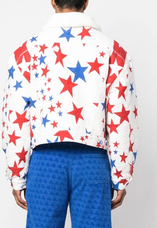 ERL Denim jack met kraag van imitatiebont en sterrenprint Wit