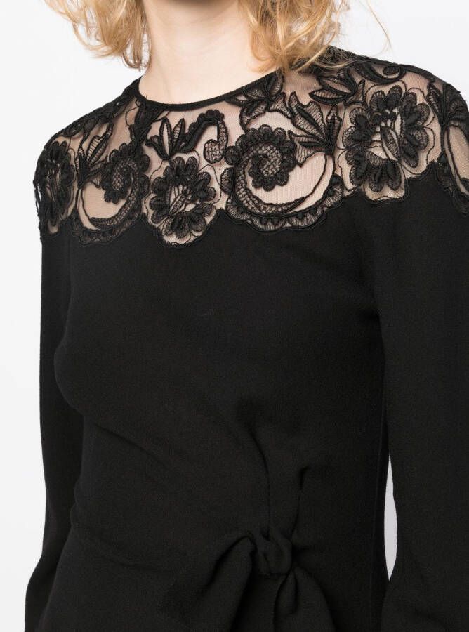 Ermanno Scervino Gesmockte midi-jurk Zwart