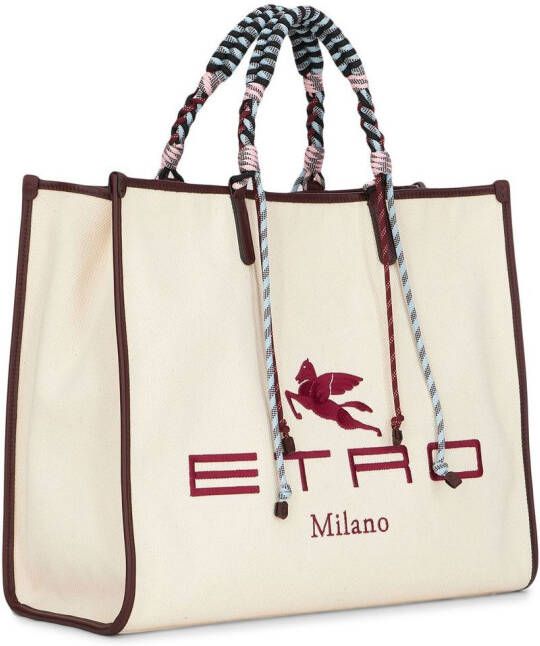ETRO Shopper met geborduurd logo Beige