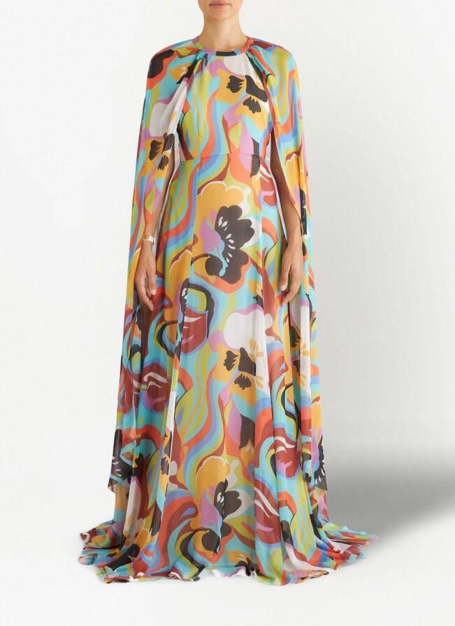 ETRO Zijden jurk met cape en print Veelkleurig