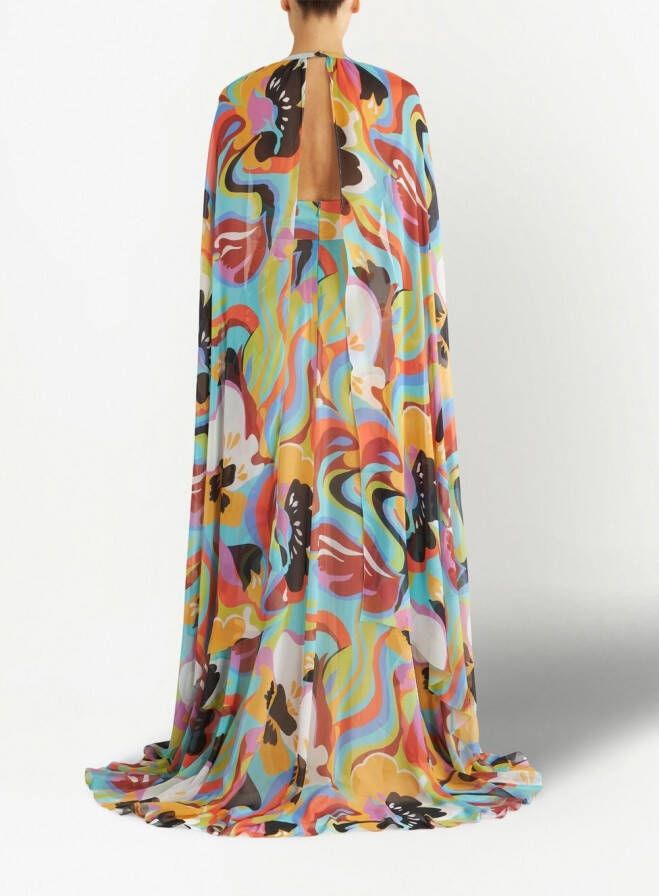 ETRO Zijden jurk met cape en print Veelkleurig