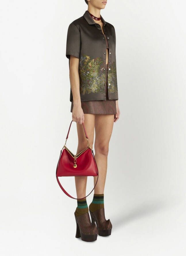 ETRO Vela raffia schoudertas Rood