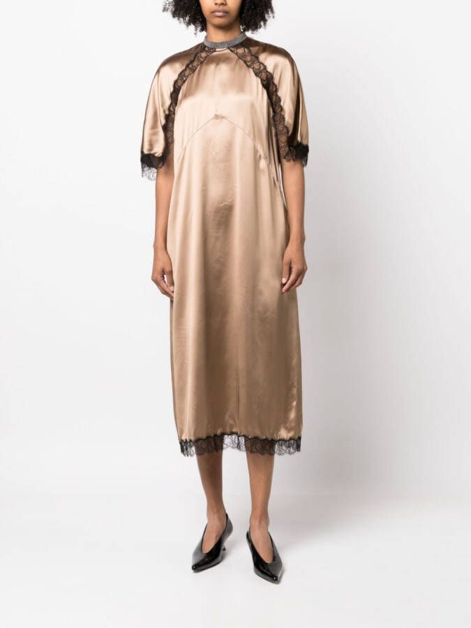 Fabiana Filippi Midi-jurk met kanten afwerking Bruin
