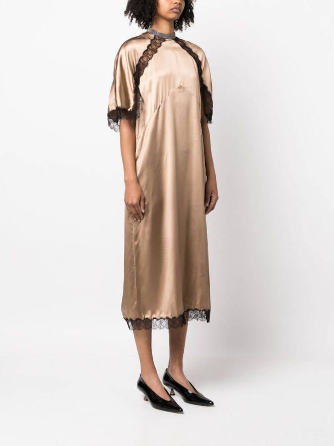 Fabiana Filippi Midi-jurk met kanten afwerking Bruin