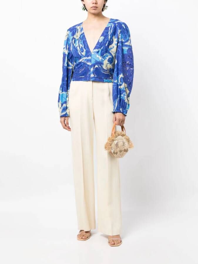 FARM Rio Blouse met tropische groef Blauw