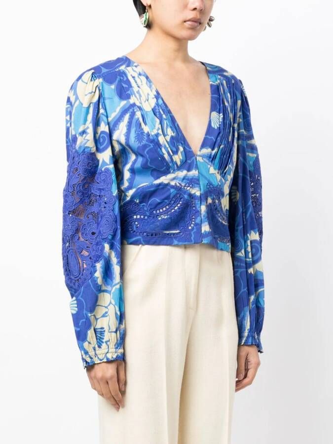 FARM Rio Blouse met tropische groef Blauw