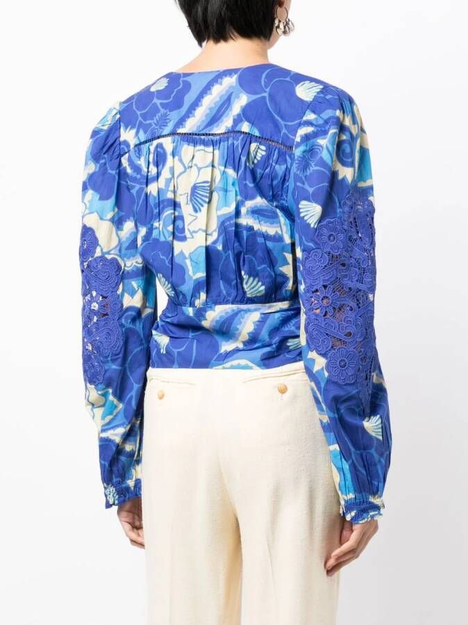 FARM Rio Blouse met tropische groef Blauw