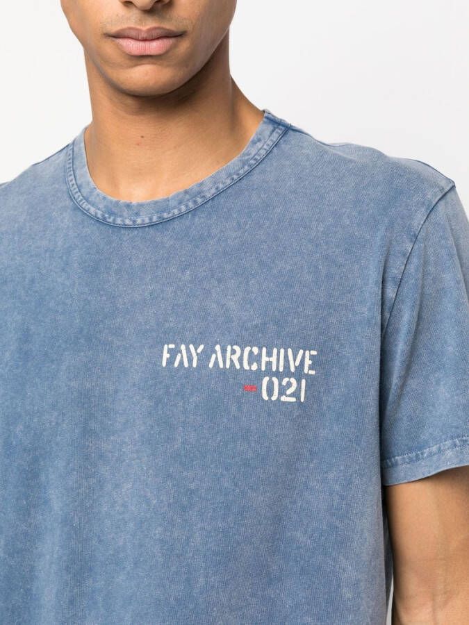 Fay T-shirt met logoprint Blauw