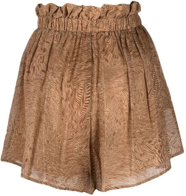 Federica Tosi abstract-print paperbag-waist shorts Beige