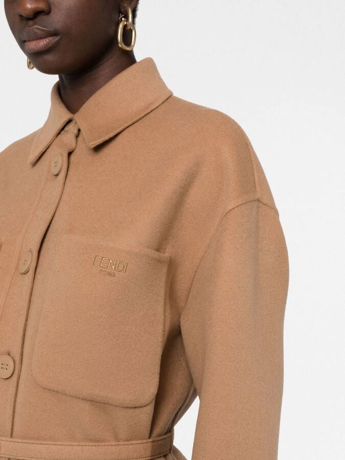 FENDI logo-buckle single-breasted coat Bruin