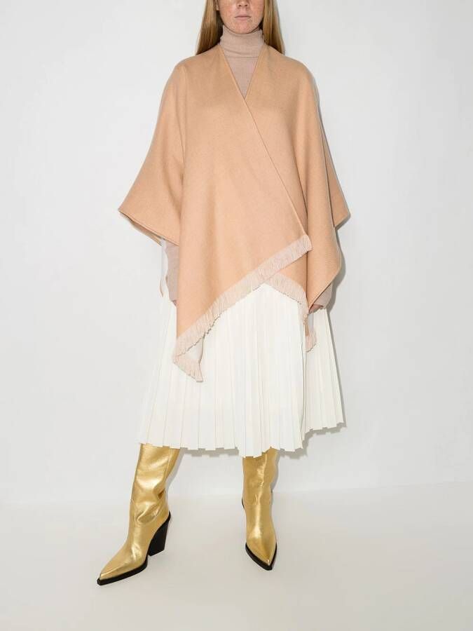 FENDI Poncho met franje logo Beige