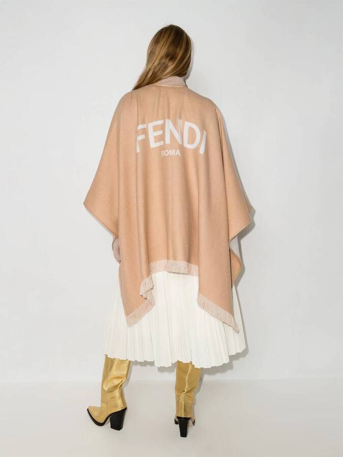 FENDI Poncho met franje logo Beige
