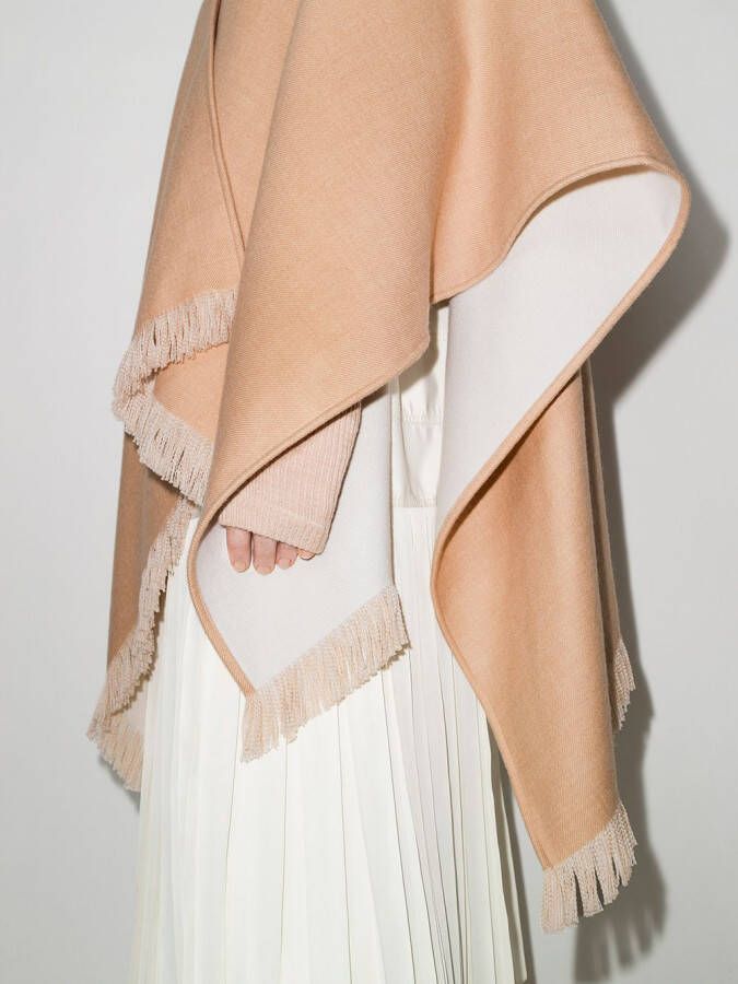 FENDI Poncho met franje logo Beige