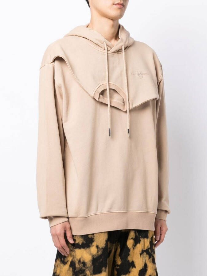 Feng Chen Wang Hoodie met trekkoord en vlakken Bruin