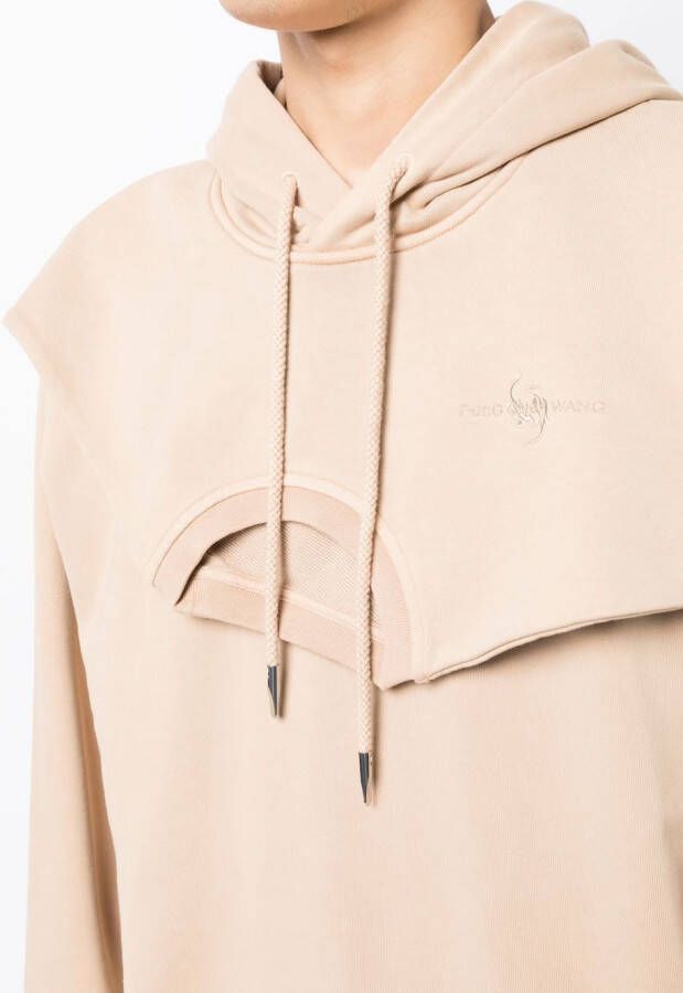 Feng Chen Wang Hoodie met trekkoord en vlakken Bruin