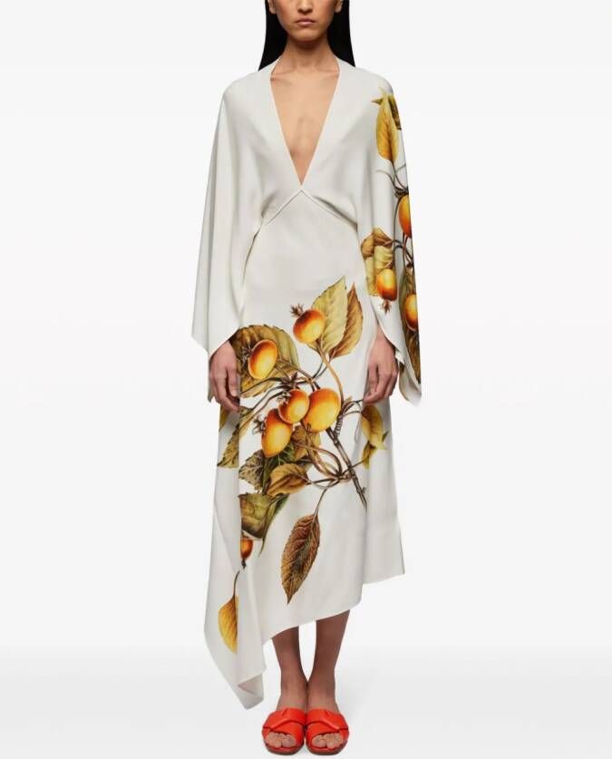 Ferragamo Asymmetrische midi-jurk met botanische print Wit