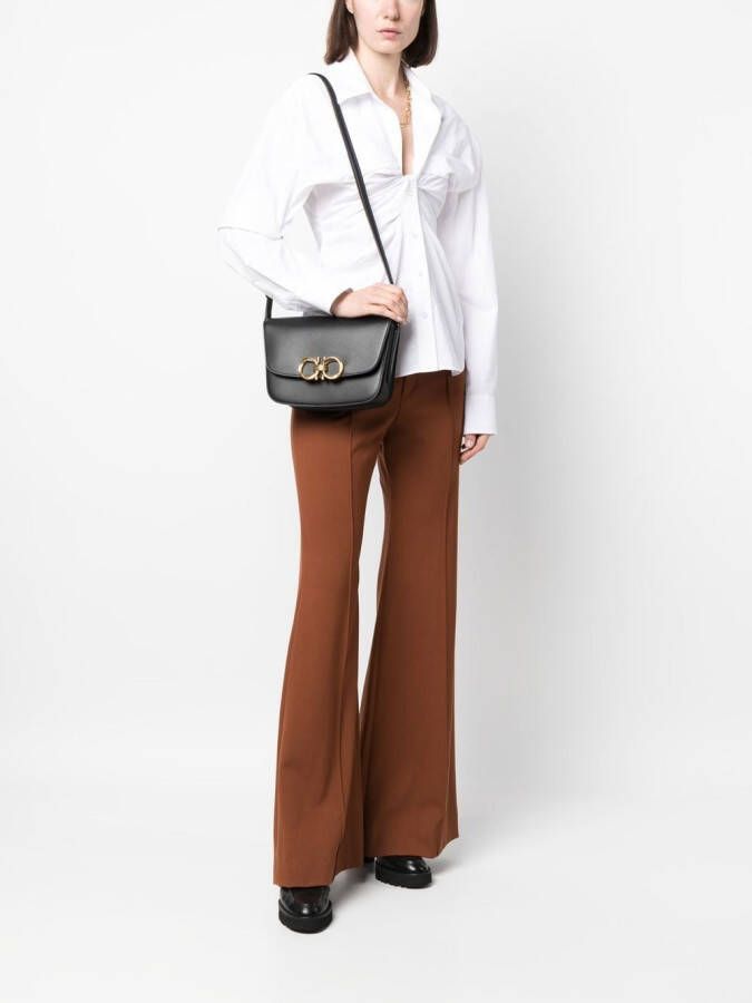 Ferragamo Gancini leren schoudertas Zwart