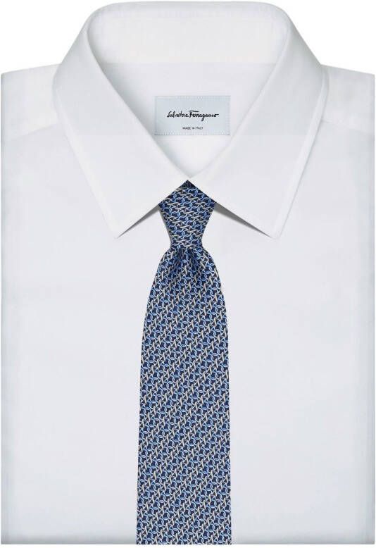 Ferragamo Stropdas met gancini-print Blauw
