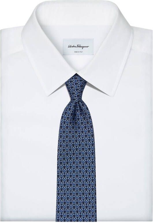 Ferragamo Stropdas met gancini-print Blauw