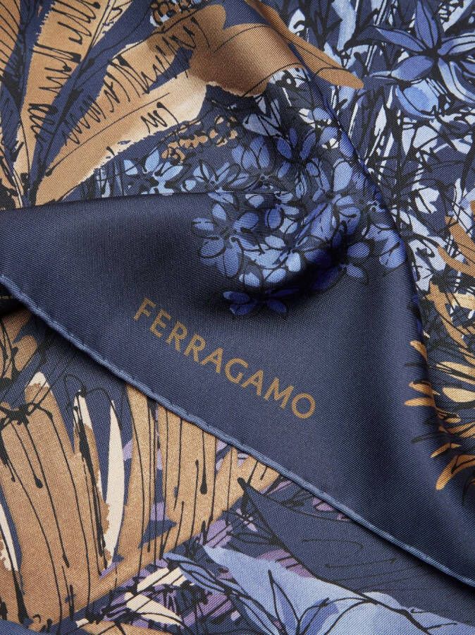 Ferragamo Sjaal met palmboomprint Blauw