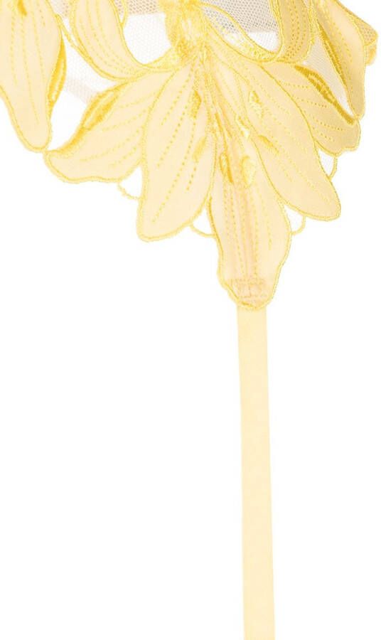 Fleur Du Mal Kousenband met geborduurde lelie Geel