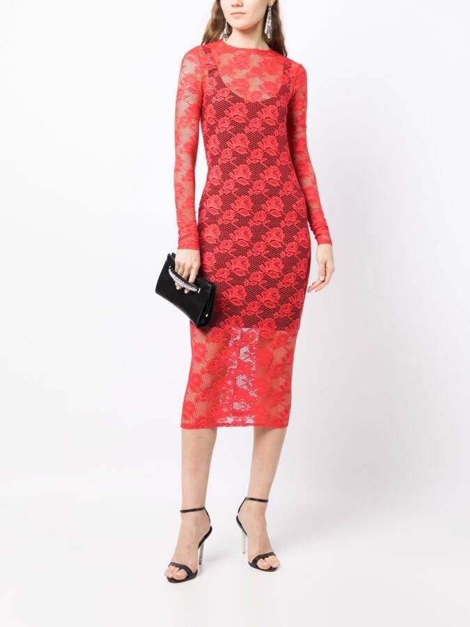Fleur Du Mal Midi-jurk met bloemenkant Rood