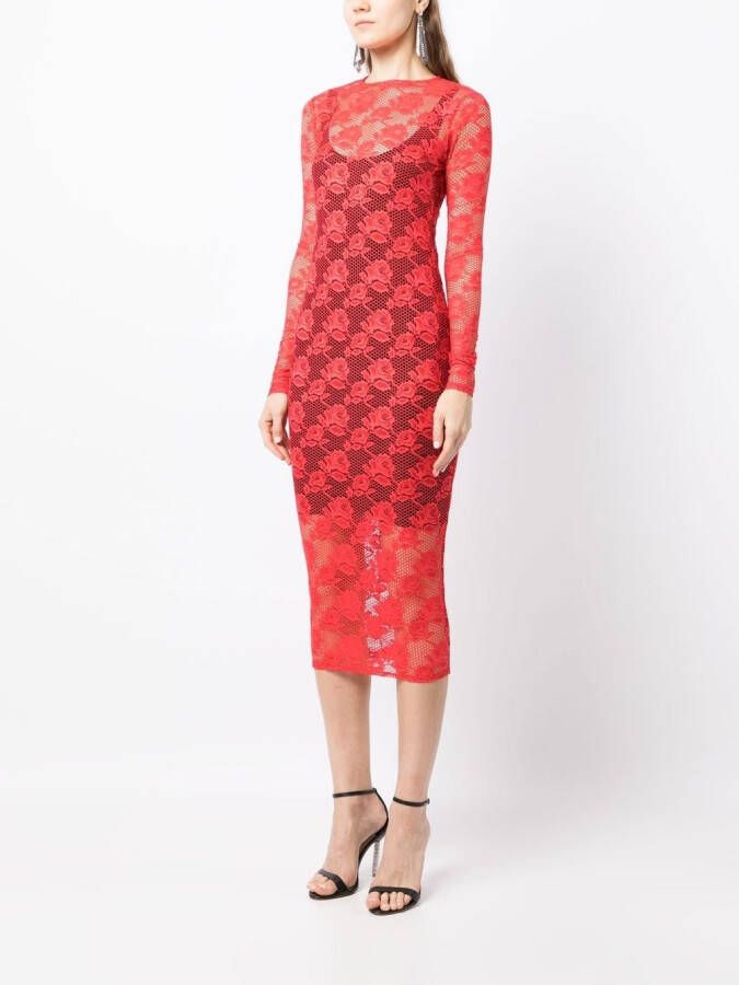 Fleur Du Mal Midi-jurk met bloemenkant Rood
