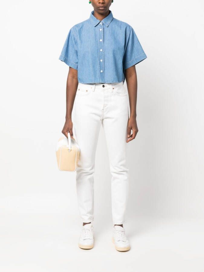 FRAME Blouse van katoen-linnenmix Blauw