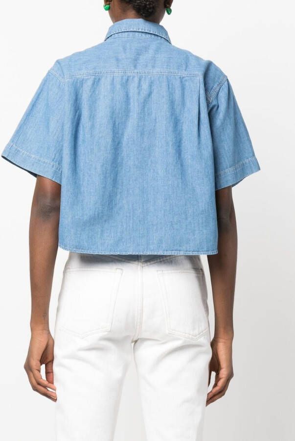 FRAME Blouse van katoen-linnenmix Blauw