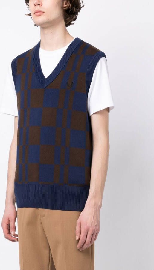 Fred Perry Geruit gilet Blauw