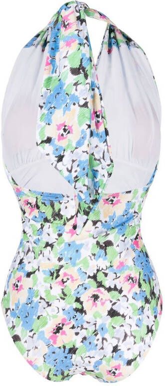 GANNI Badpak met bloemenprint Blauw