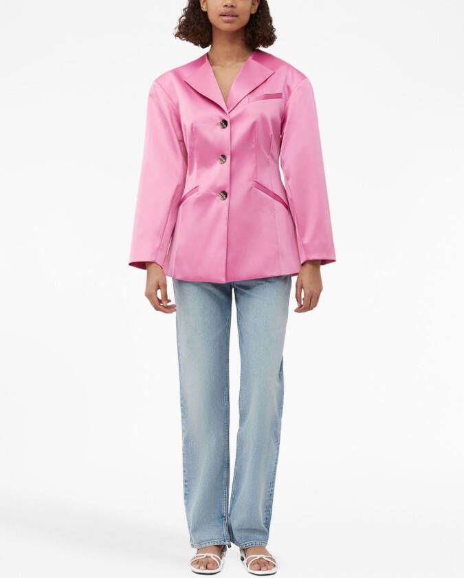 GANNI Blazer met enkele rij knopen Roze